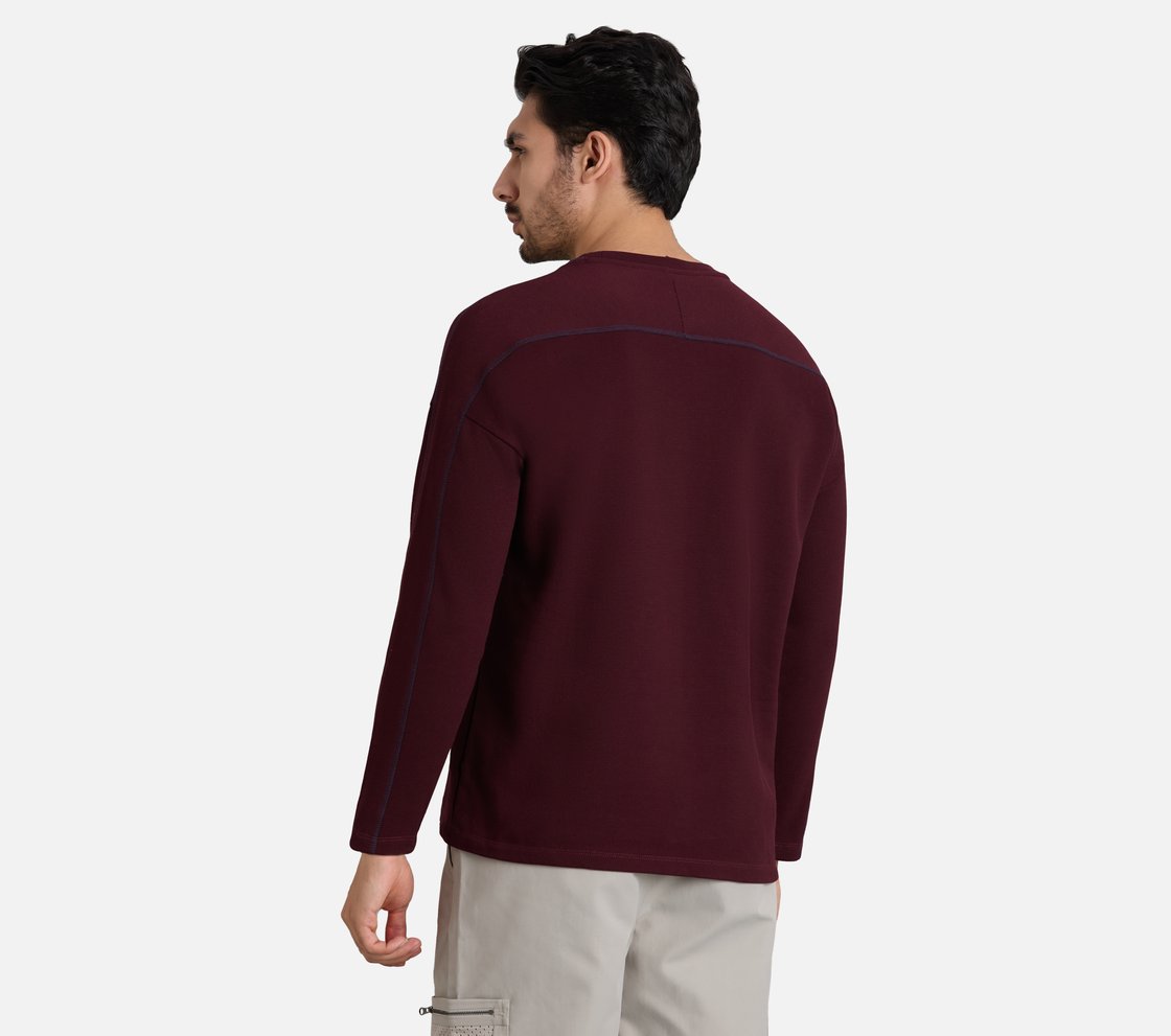 OVERSIZED CONTRAST FLATLOCK TEE, BURGUNDY/PINK