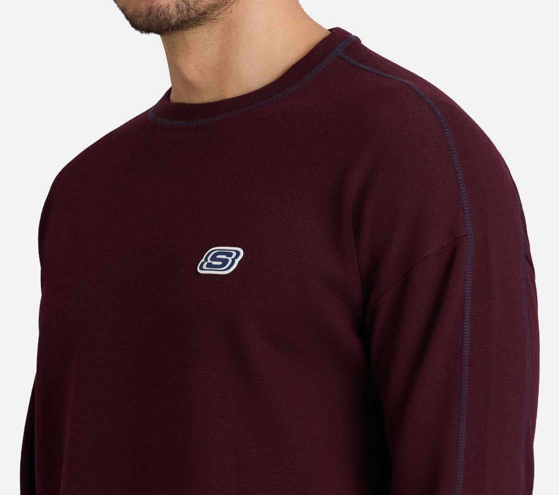 OVERSIZED CONTRAST FLATLOCK TEE, BURGUNDY/PINK