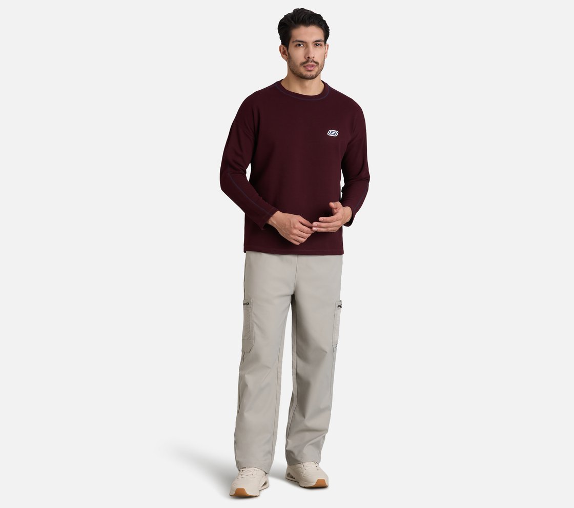 OVERSIZED CONTRAST FLATLOCK TEE, BURGUNDY/PINK
