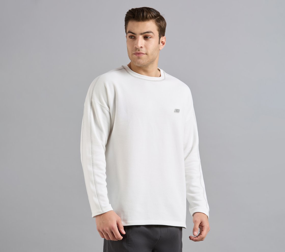 OVERSIZED CONTRAST FLATLOCK TEE, WHITE Apparel Bottom View
