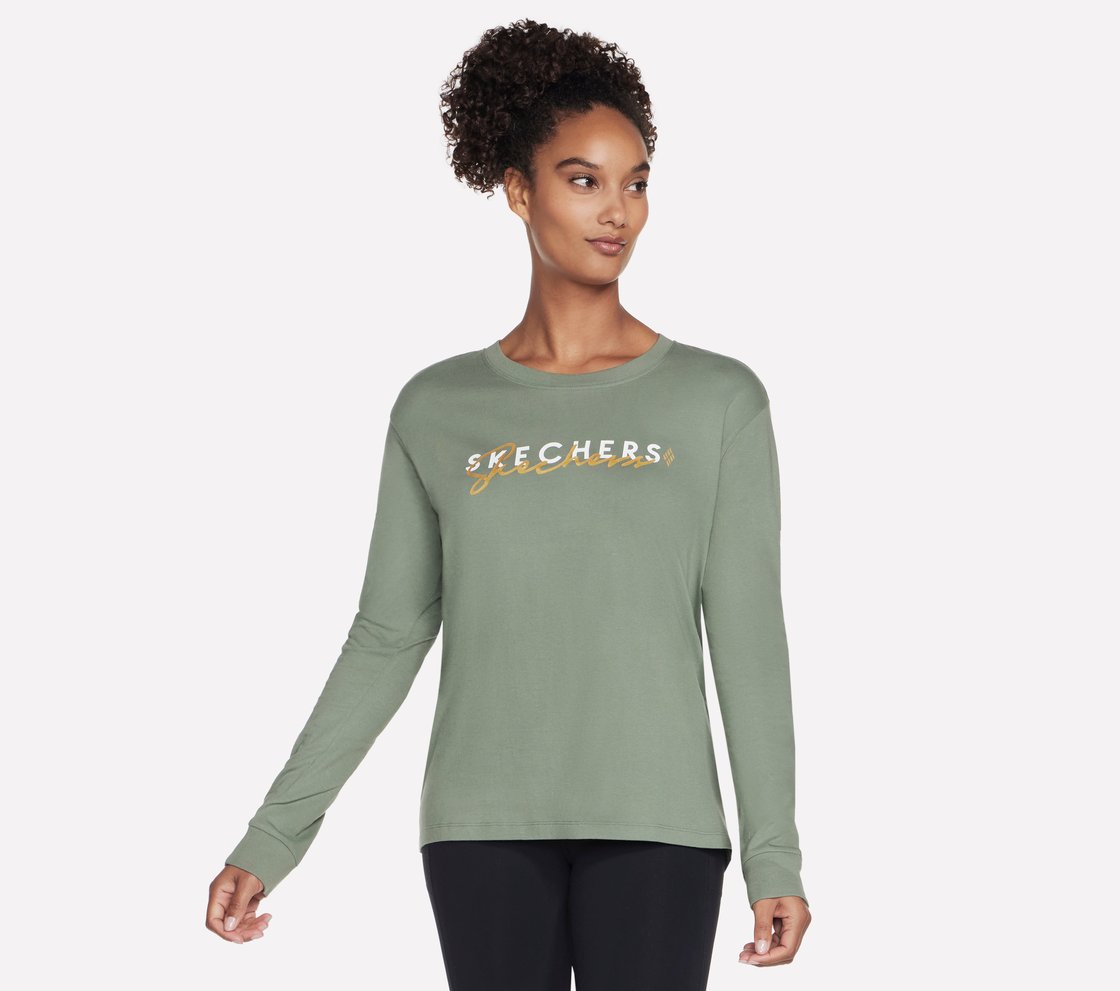 SKECHERS SIGNATURE LONG SLEEVE, LIGHT GREEN Apparel Left View