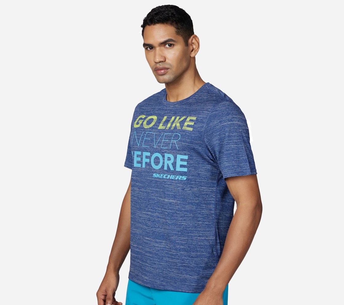 GO LIKE NEVER BEFORE T-SHIRT, BLUE/WHITE Apparel Bottom View