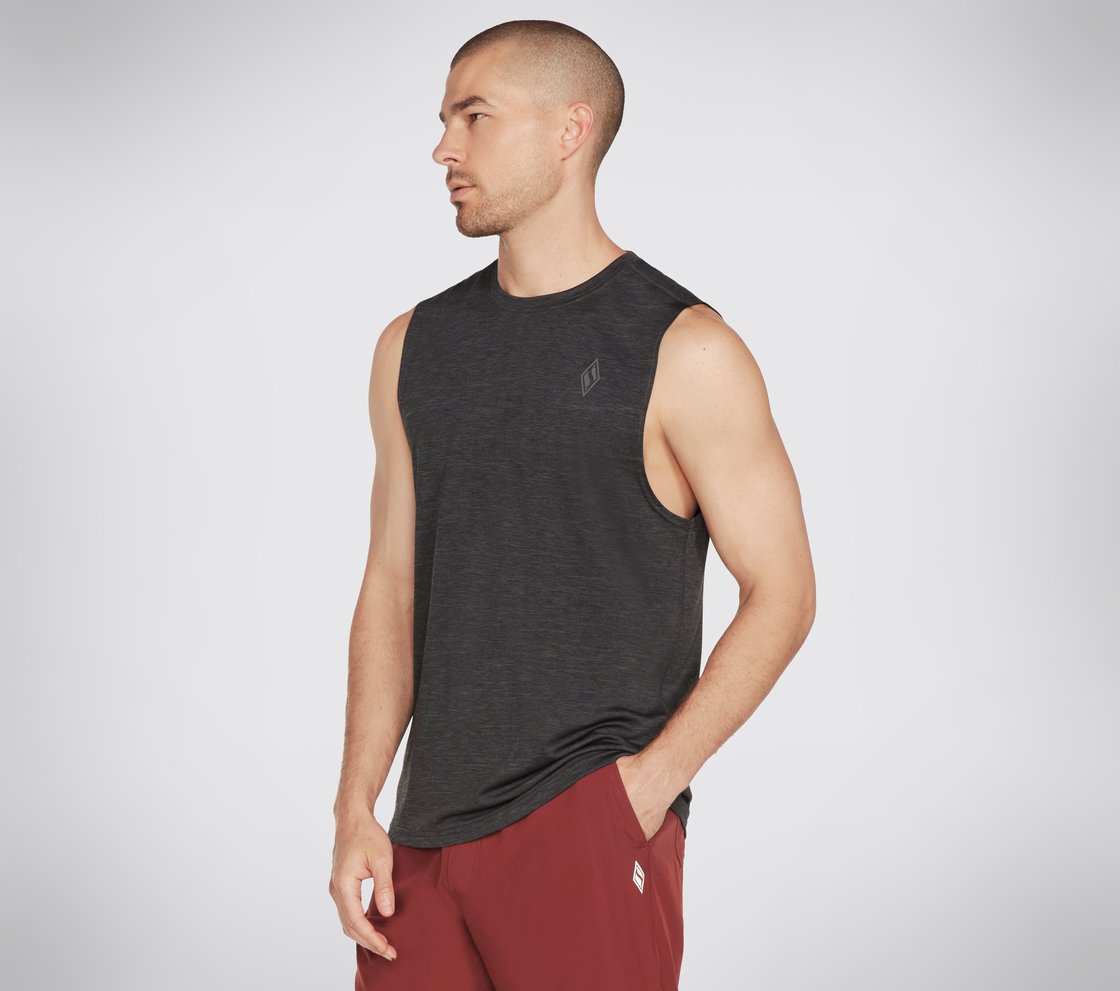 ON THE ROAD MUSCLE TANK, BLACK/CHARCOAL Apparel Bottom View