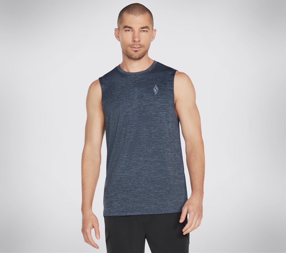 ON THE ROAD MUSCLE TANK, BLUE/GREY Apparel Lateral View