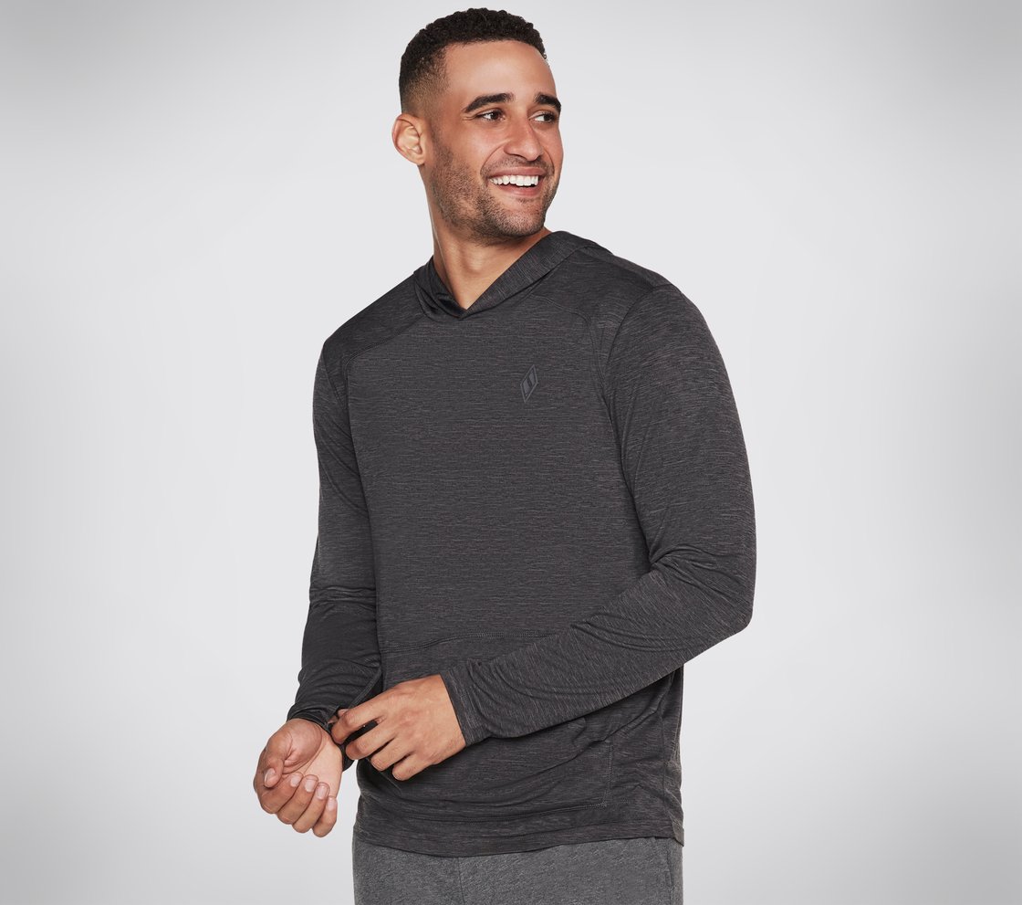 ON THE ROAD HOODED LS, BLACK/CHARCOAL Apparel Bottom View