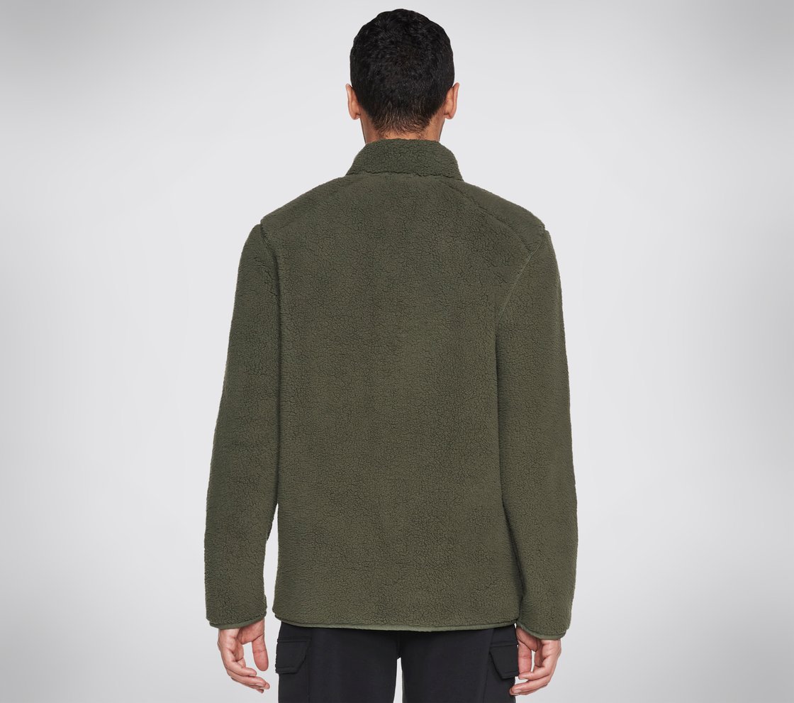 SKECHERS SHERPA JACKET, OOLIVE Apparel Top View