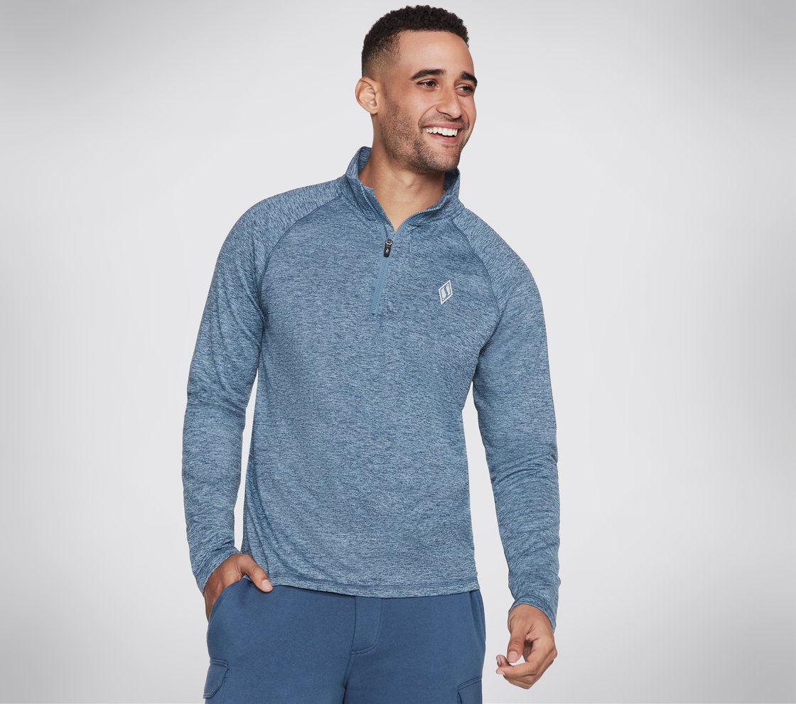 SKECH-KNITS ULTRA GO 1/4 ZIP, LIGHT BLUE/WHITE Apparel Lateral View