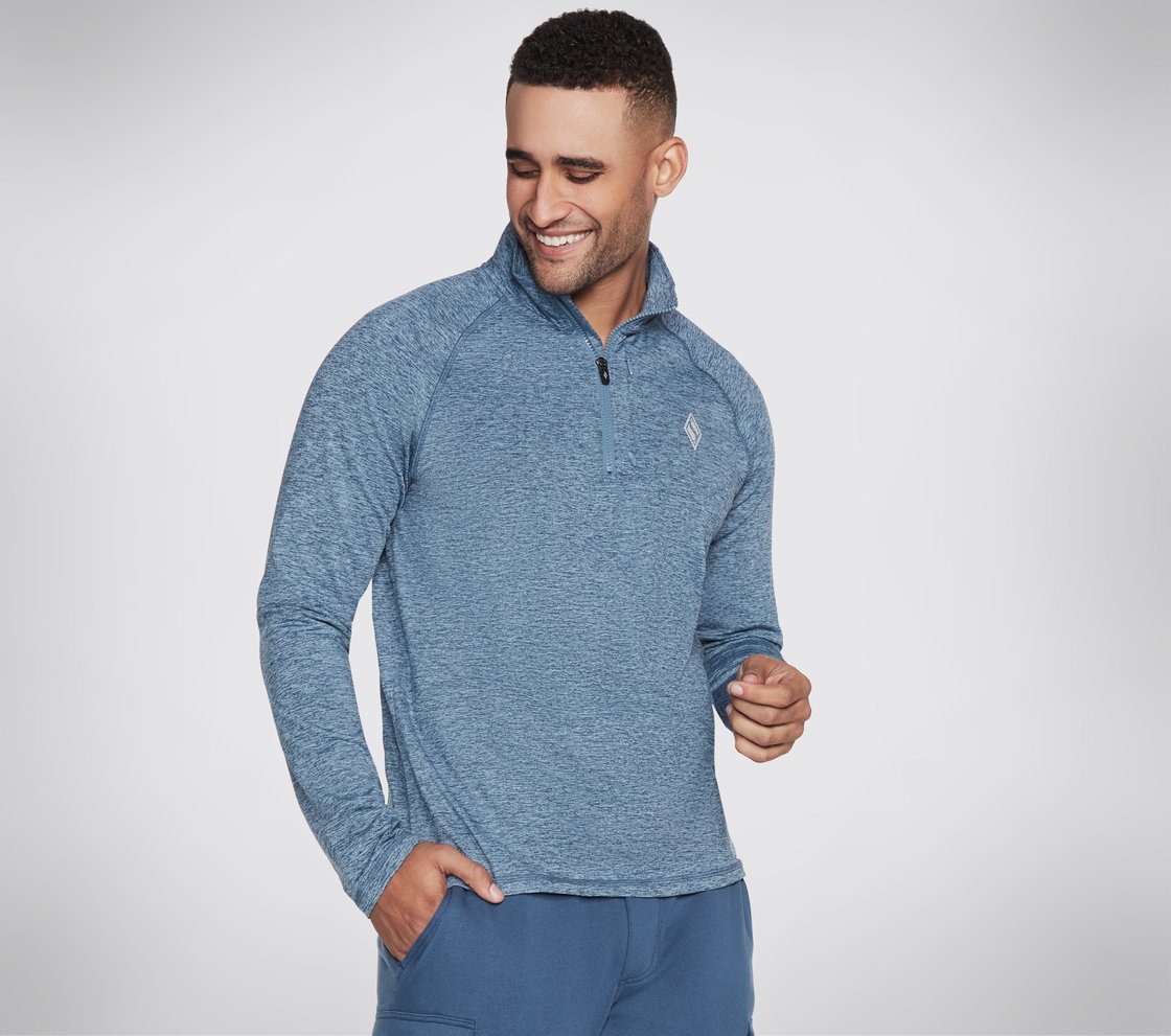 SKECH-KNITS ULTRA GO 1/4 ZIP, LIGHT BLUE/WHITE Apparel Bottom View