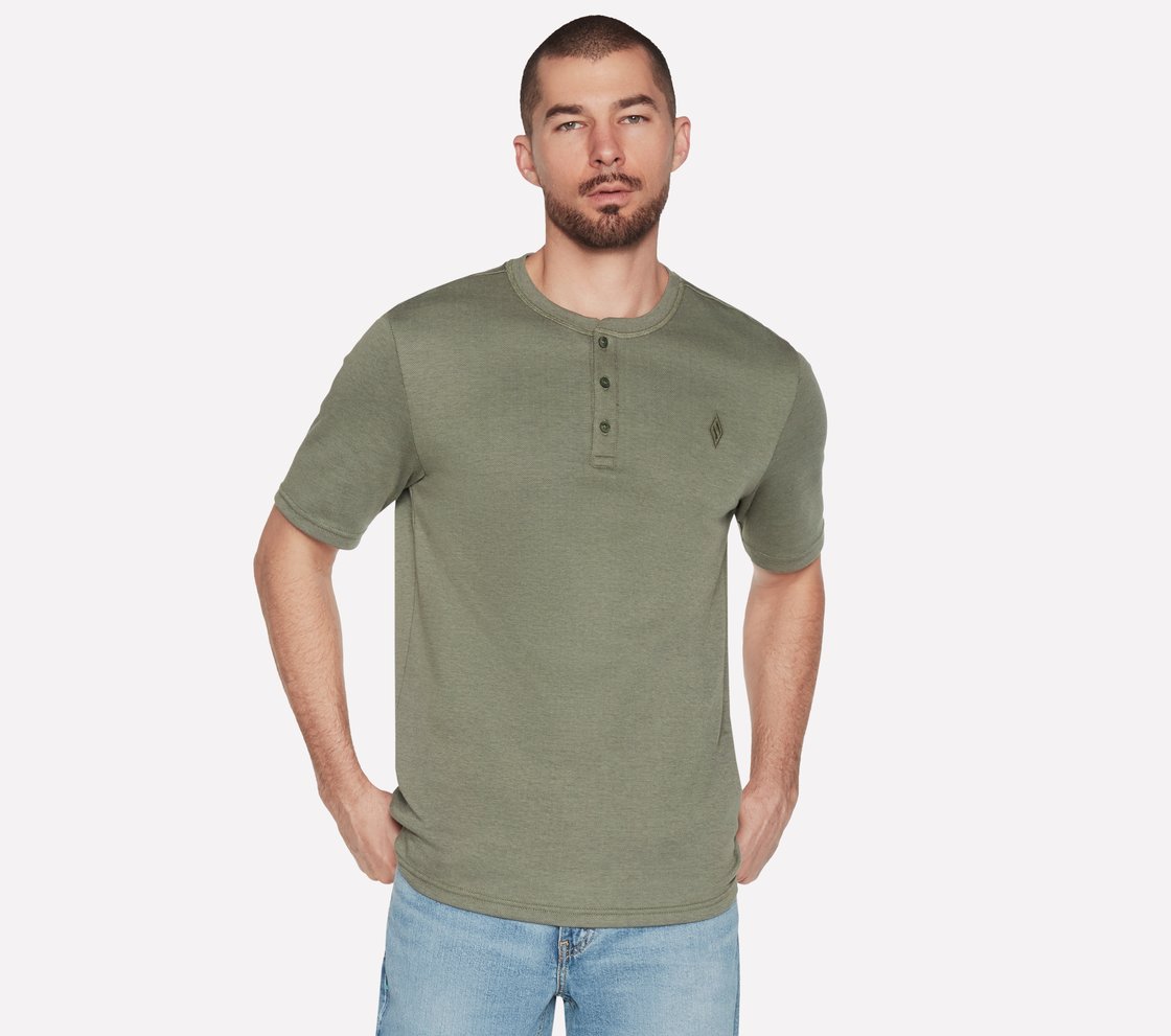 GOKNIT PIQUE S/S HENLEY, LIGHT GREY/GREEN Apparel Lateral View