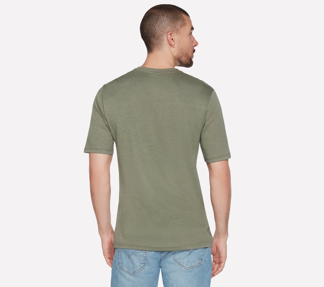 GOKNIT PIQUE S/S HENLEY, LIGHT GREY/GREEN Apparel Top View