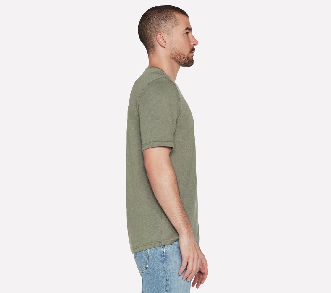 GOKNIT PIQUE S/S HENLEY, LIGHT GREY/GREEN
