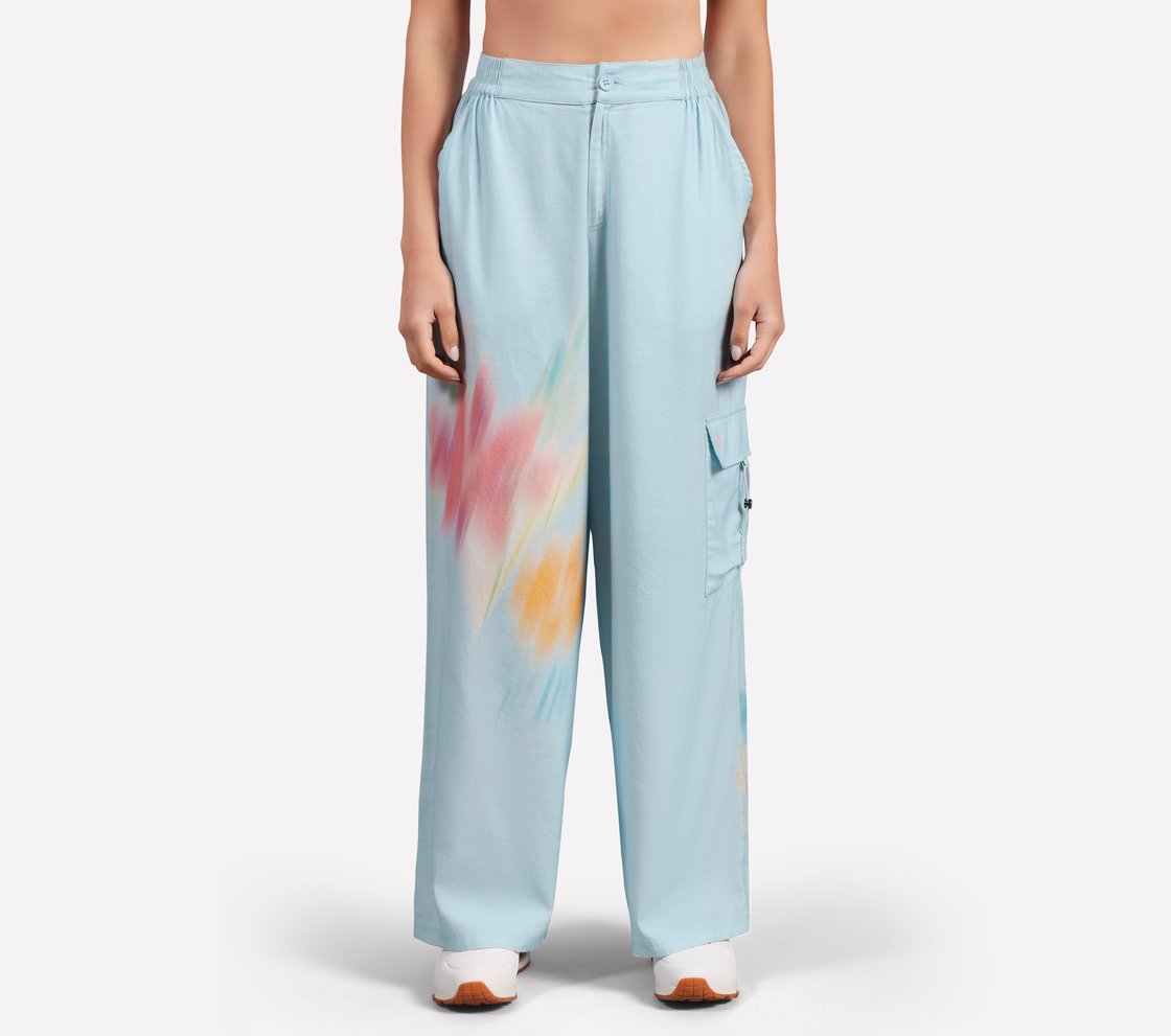 BLURRY FLORAL  PRINT FLARED PANT, WHITE/PINK/LIGHT BLUE Apparel Lateral View