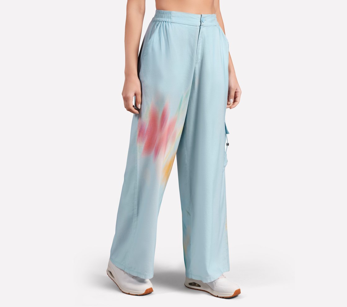 BLURRY FLORAL  PRINT FLARED PANT, WHITE/PINK/LIGHT BLUE Apparel Bottom View