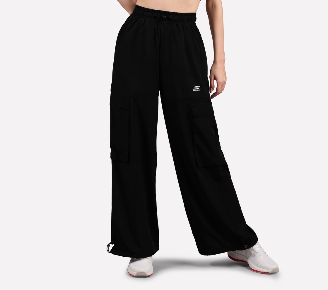 FLARED PANTS WITH SIDE BUNGEE, BLACK Apparel Lateral View