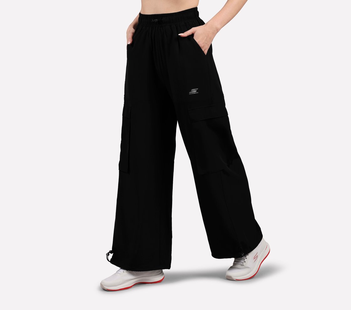 FLARED PANTS WITH SIDE BUNGEE, BLACK Apparel Top View