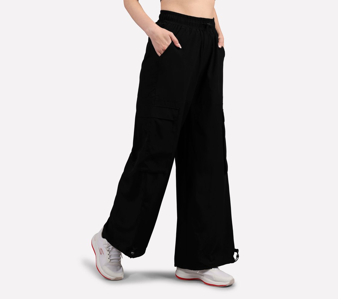 FLARED PANTS WITH SIDE BUNGEE, BLACK Apparel Bottom View
