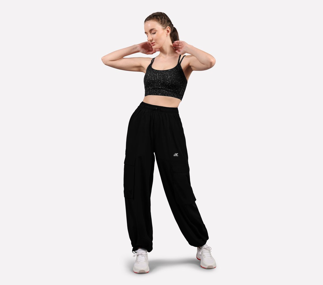 FLARED PANTS WITH SIDE BUNGEE, BLACK Apparel Right View