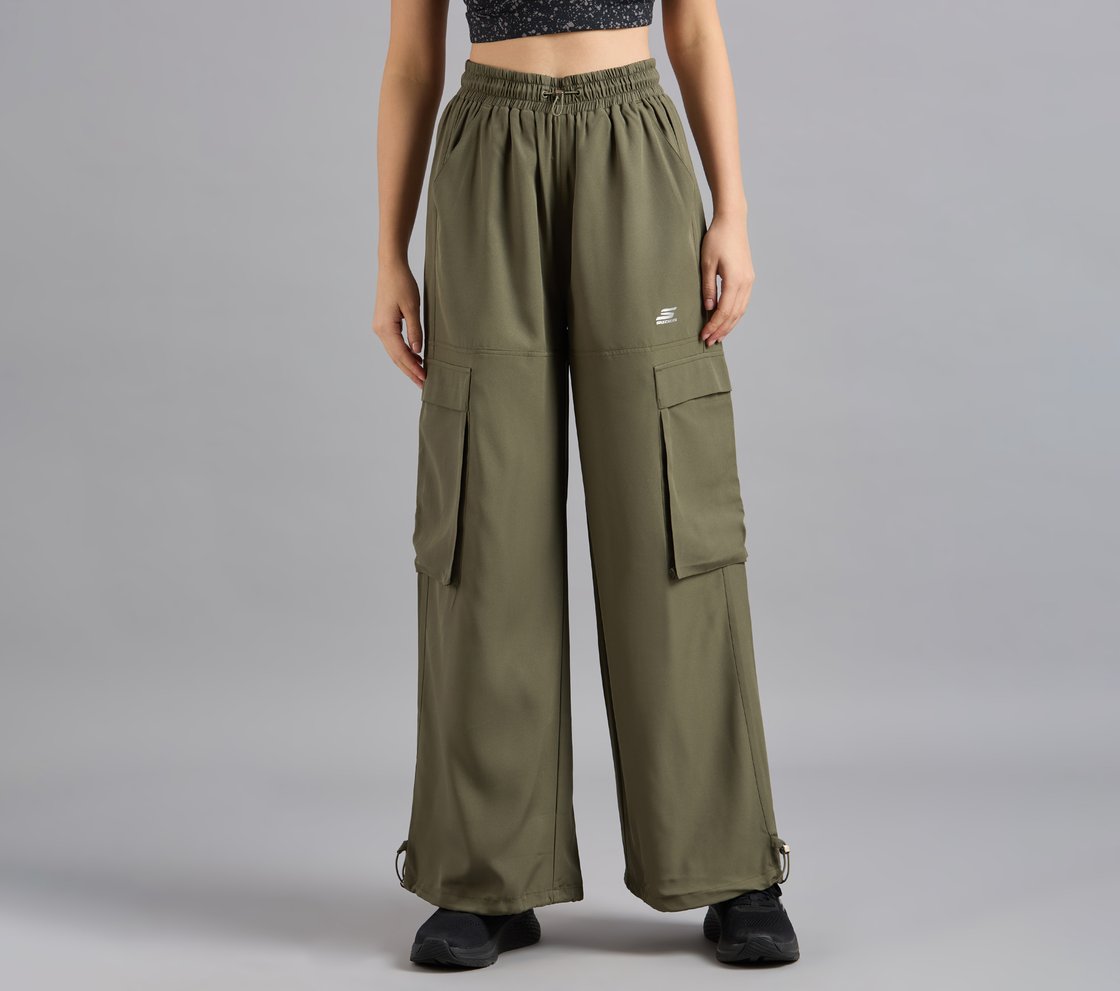 FLARED PANTS WITH SIDE BUNGEE, BROWN/OLIVE Apparel Lateral View