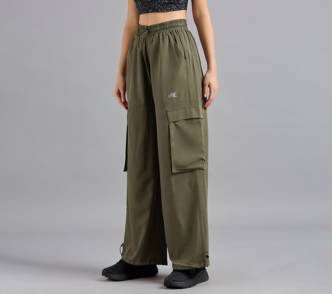 FLARED PANTS WITH SIDE BUNGEE, BROWN/OLIVE Apparel Top View