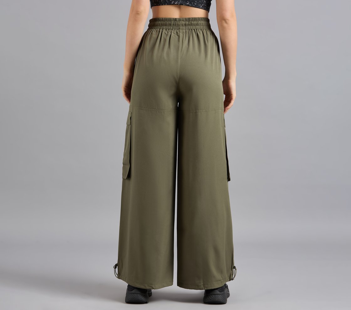 FLARED PANTS WITH SIDE BUNGEE, BROWN/OLIVE Apparel Left View