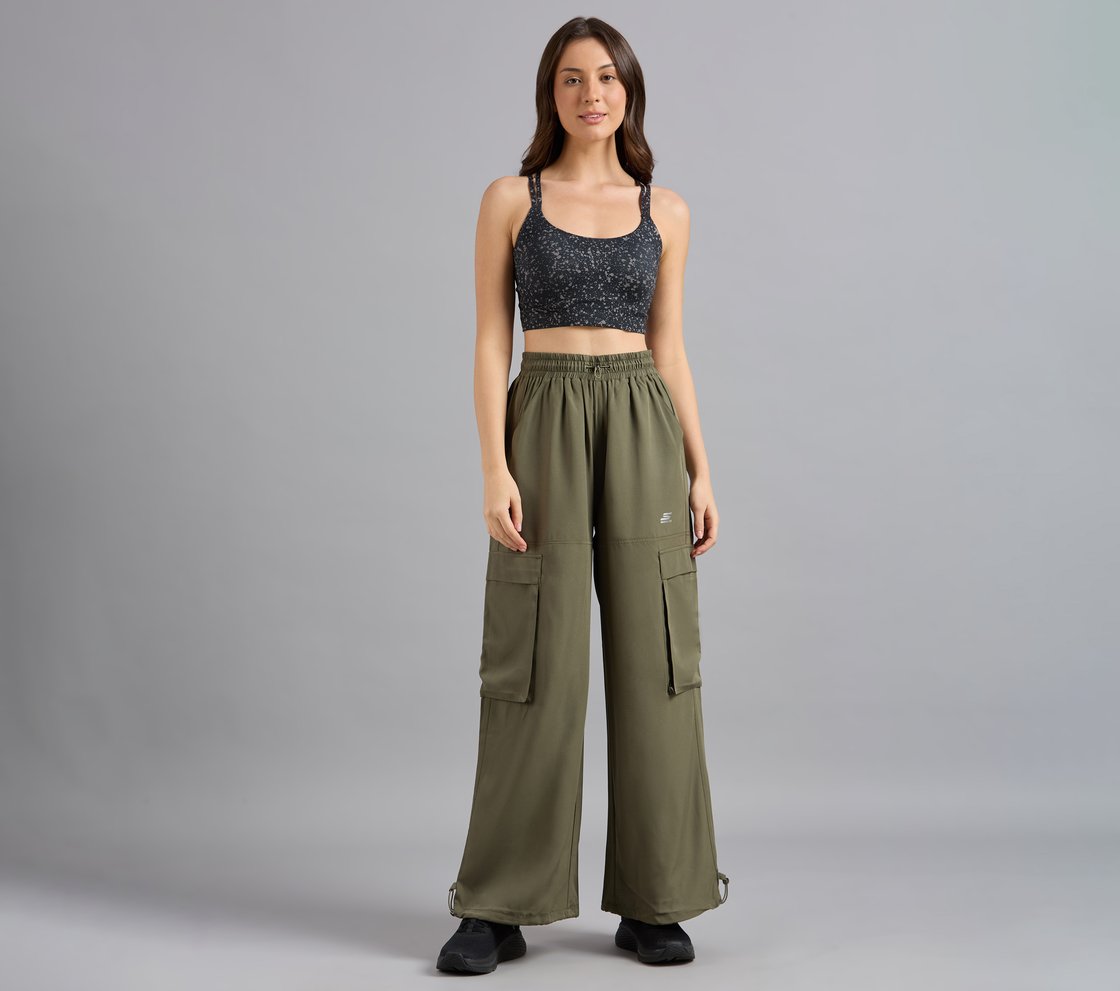 FLARED PANTS WITH SIDE BUNGEE, BROWN/OLIVE Apparel Right View