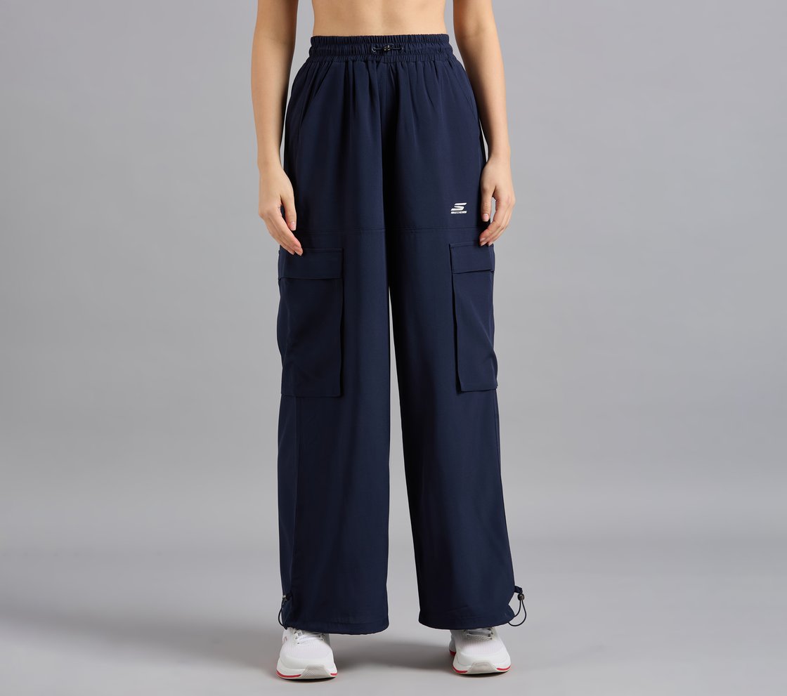 FLARED PANTS WITH SIDE BUNGEE, NAVY