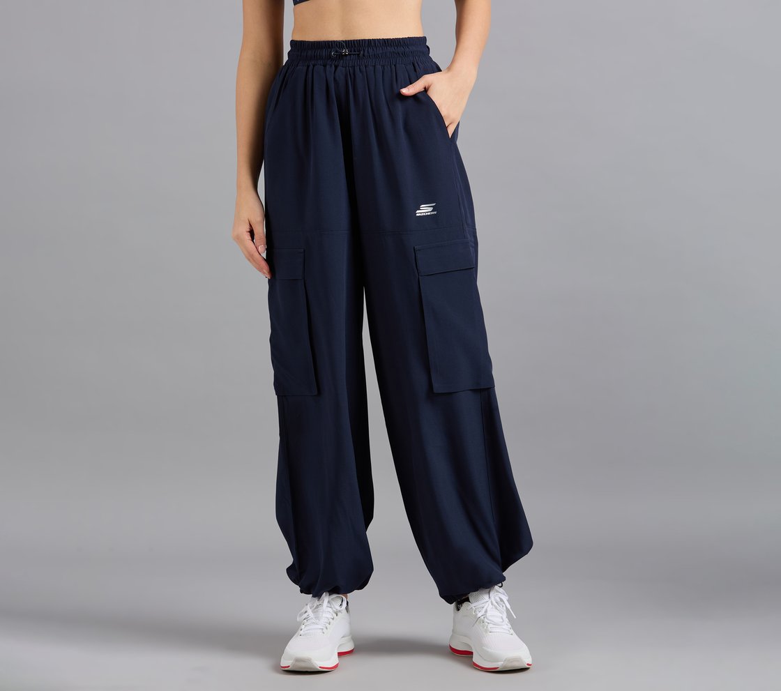 FLARED PANTS WITH SIDE BUNGEE, NAVY