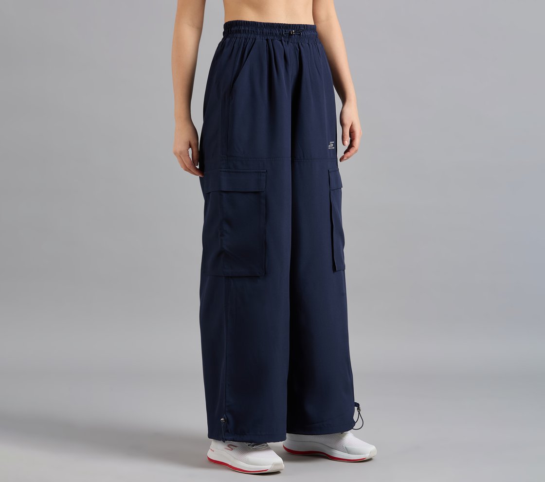 FLARED PANTS WITH SIDE BUNGEE, NAVY