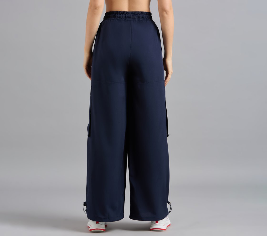 FLARED PANTS WITH SIDE BUNGEE, NAVY Apparel Left View