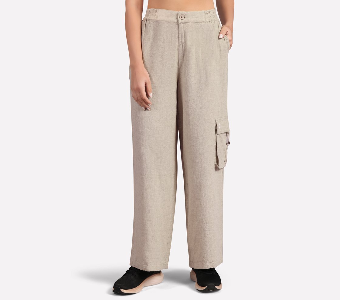 SOLID LINEN BRANDED PANT, BROWN/PINK Apparel Lateral View
