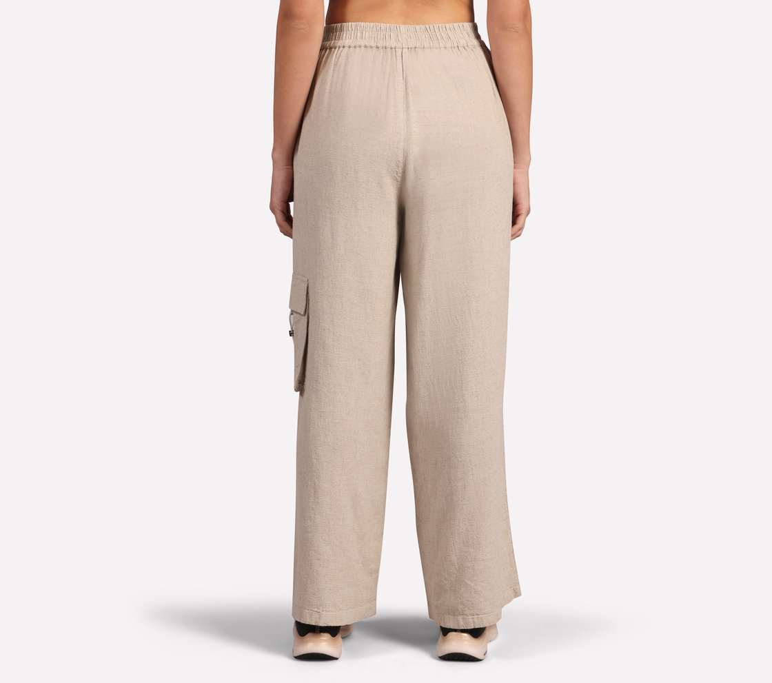 SOLID LINEN BRANDED PANT, BROWN/PINK