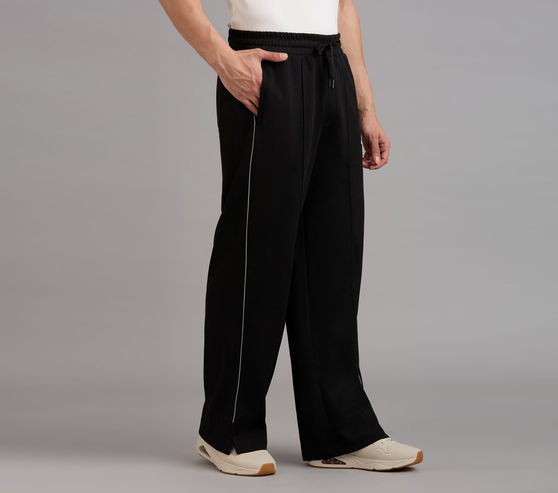 STRAIGHT SIDE SLIT PANTS, BLACK