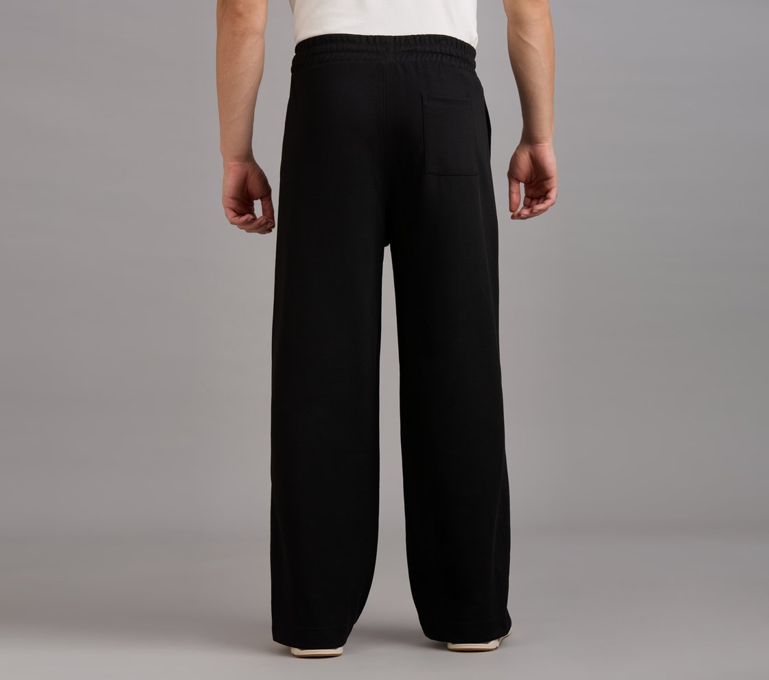 STRAIGHT SIDE SLIT PANTS, BLACK Apparel Left View