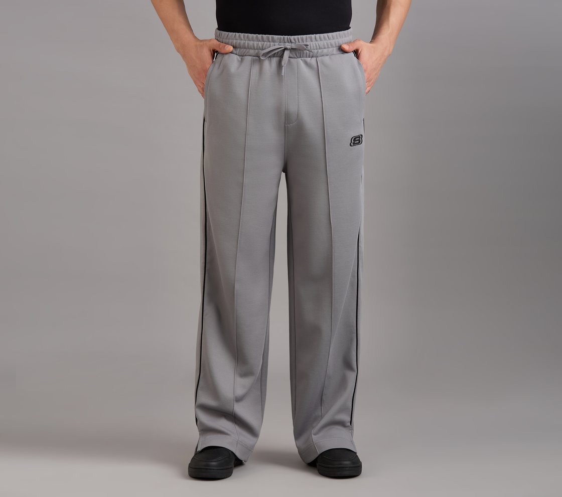 STRAIGHT SIDE SLIT PANTS, CHARCOAL/LT. GRAY