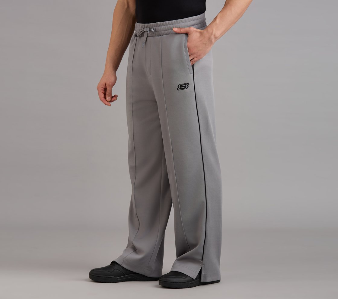 STRAIGHT SIDE SLIT PANTS, CHARCOAL/LT. GRAY