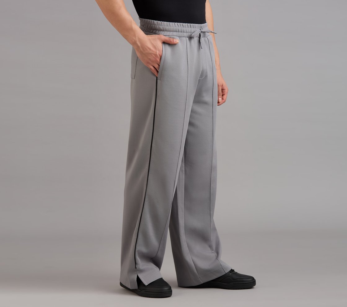 STRAIGHT SIDE SLIT PANTS, CHARCOAL/LT. GRAY Apparel Bottom View