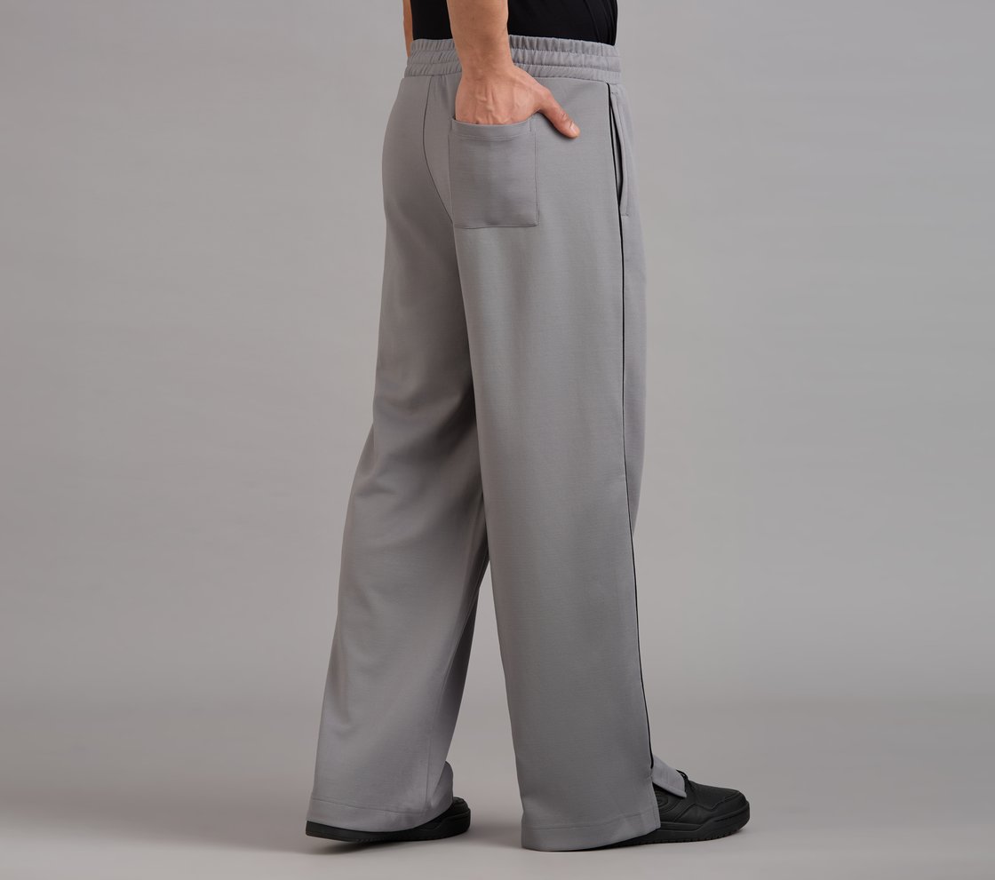 STRAIGHT SIDE SLIT PANTS, CHARCOAL/LT. GRAY Apparel Left View