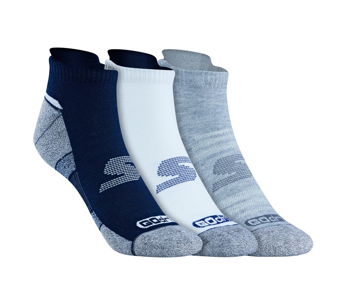 3 Pack of MENS 1/2 TERRY LOW CUT, WHITE/NAVY/GREY Accessories Lateral View