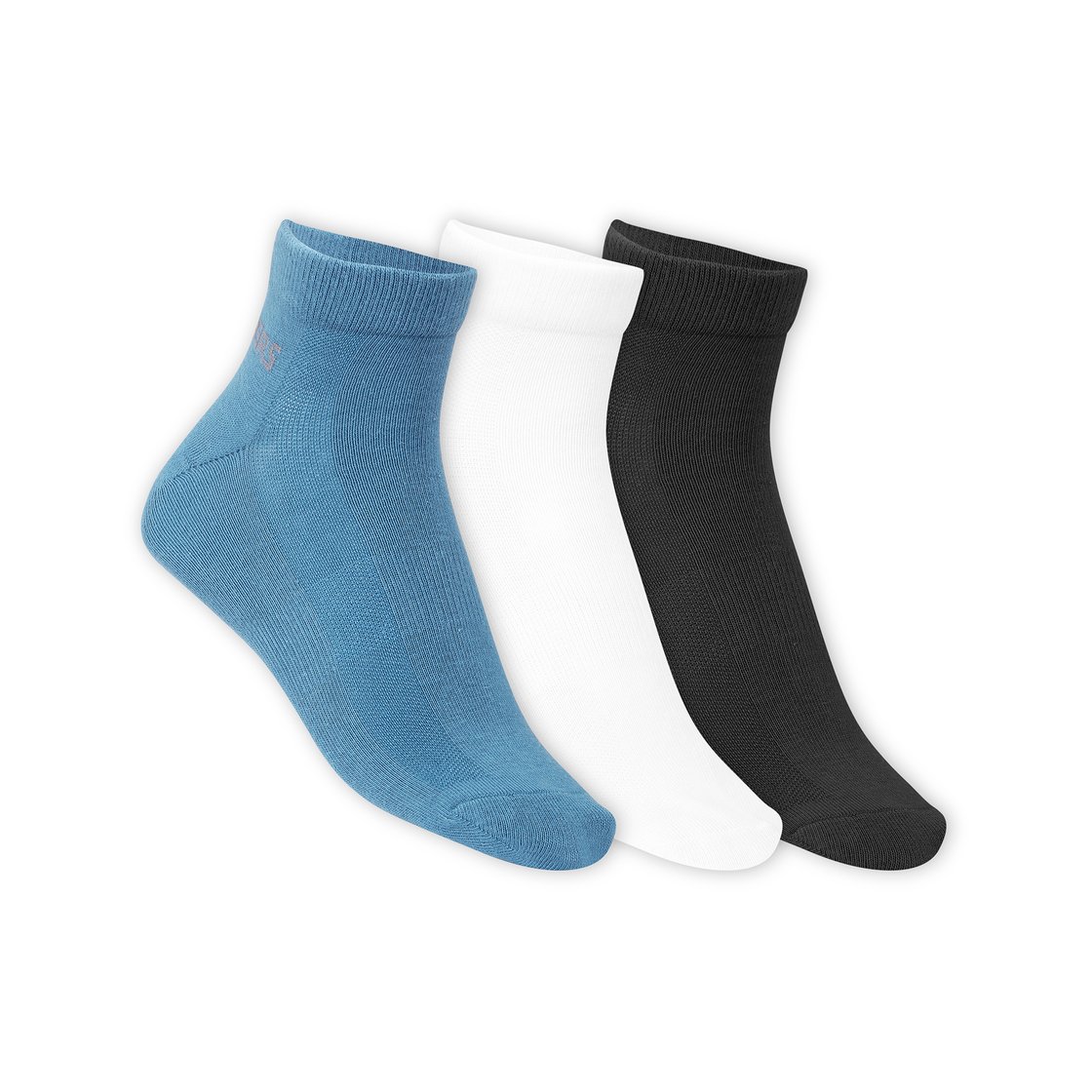 3 Pack of Mens Non Terry Ankle, WHITE/BLACK/BLUE Accessories Lateral View