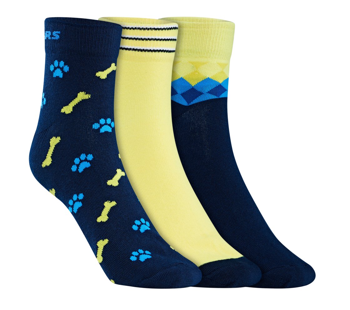 3 Pack of MEN NON TERRY LOWCUT, NAVY/YELLOW Accessories Lateral View