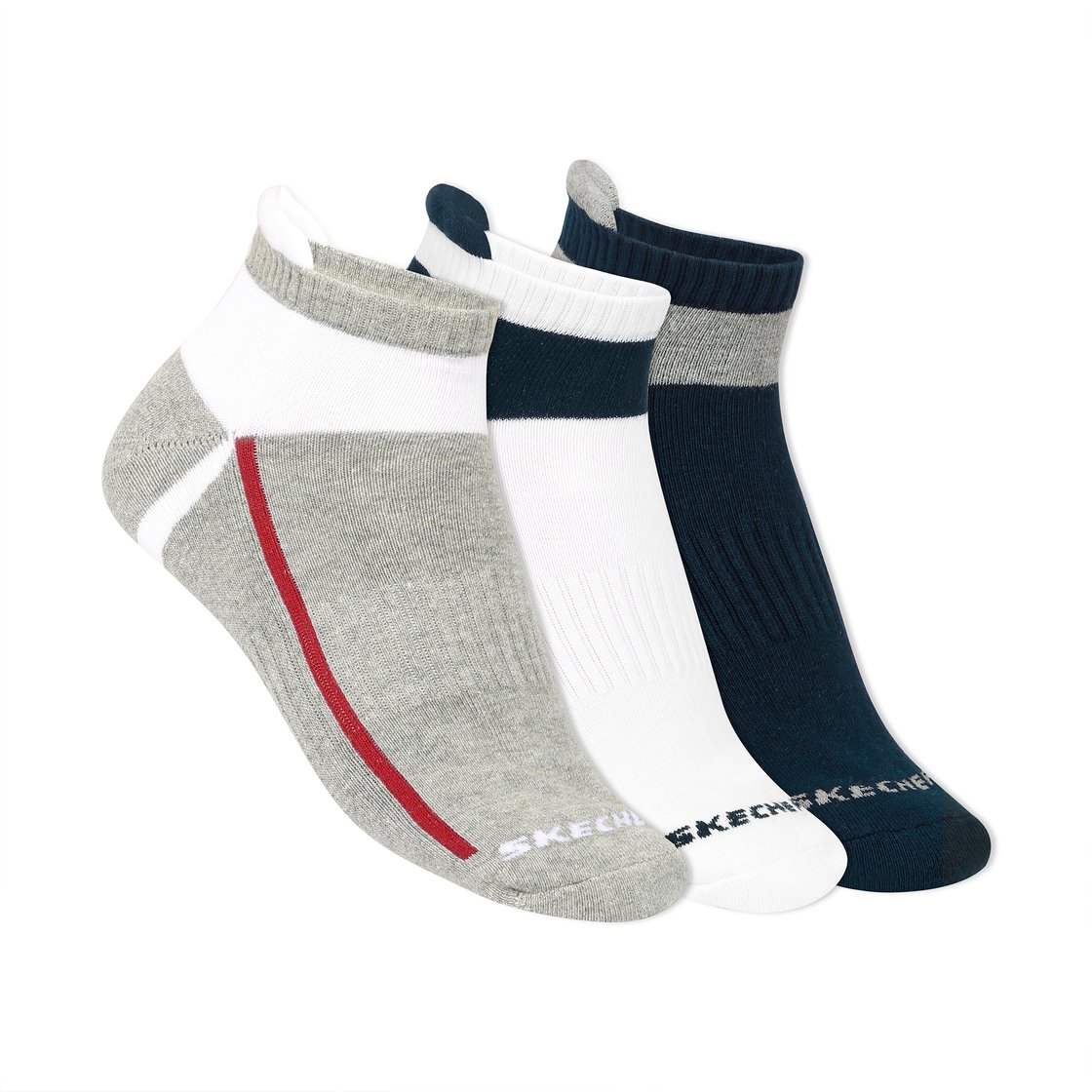 3 Pack MENS HALF TERRY ANKLE SOCKS, WHITE/BLACK/GREY Accessories Lateral View