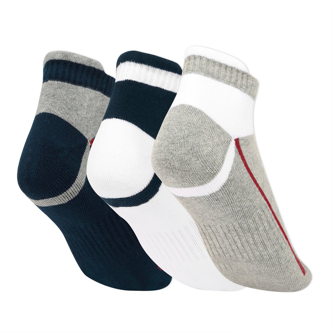 3 Pack MENS HALF TERRY ANKLE SOCKS, WHITE/BLACK/GREY Accessories Top View