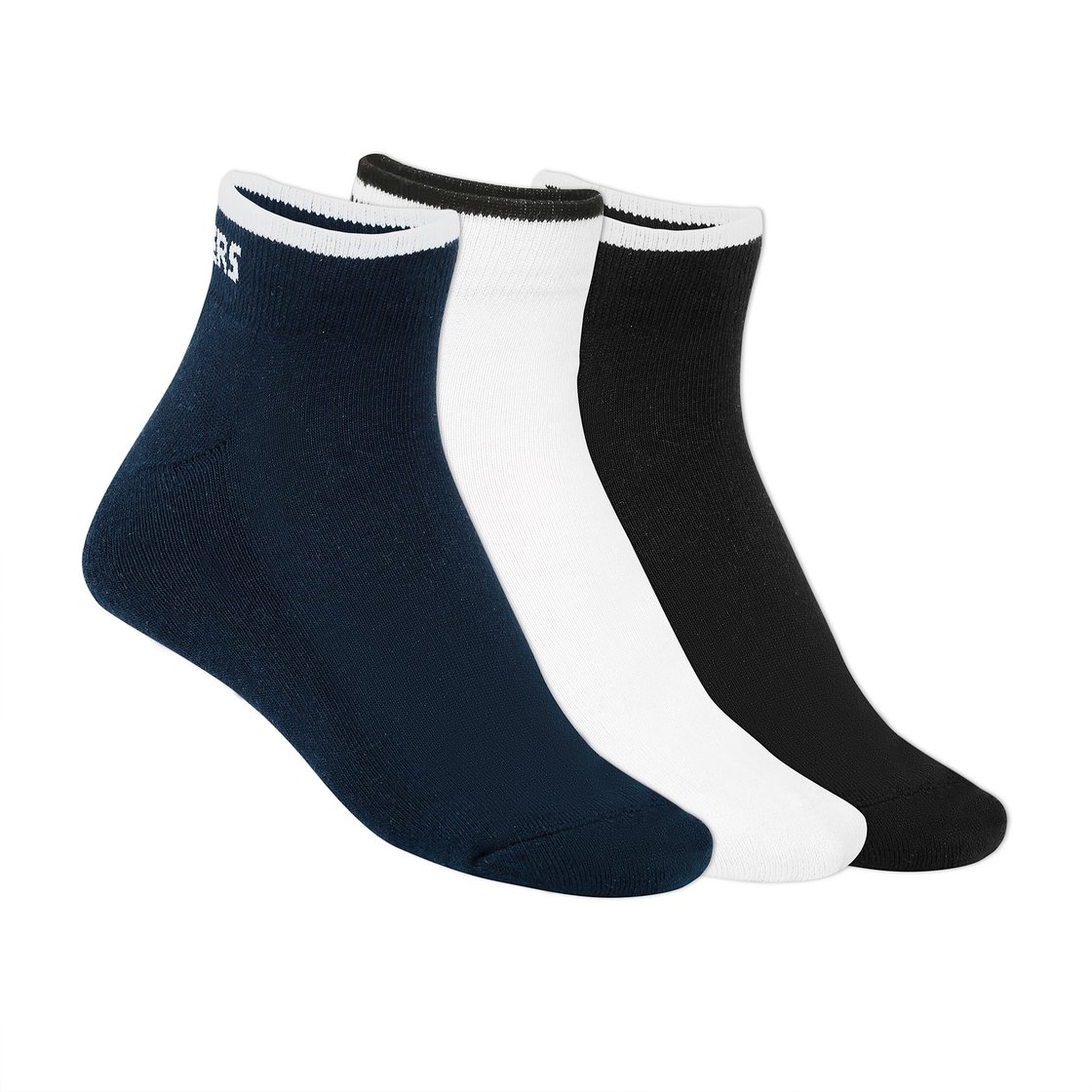 3 Pack of Mens Half Terry Ankle Socks, WHITE/BLACK/BLUE Accessories Lateral View