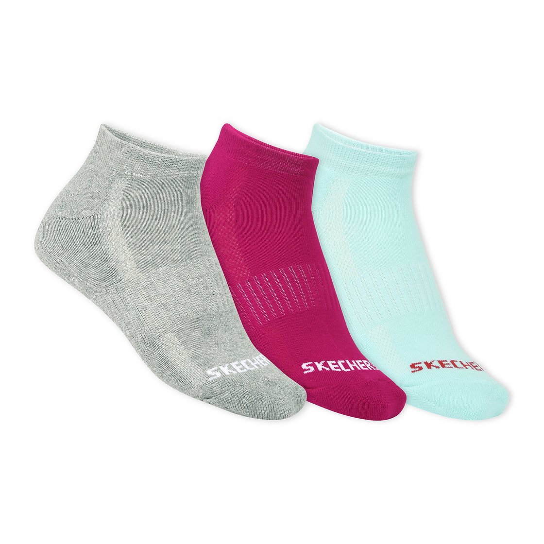 3pk Womens Half Terry Ankle, GRAY/AQUA/PINK