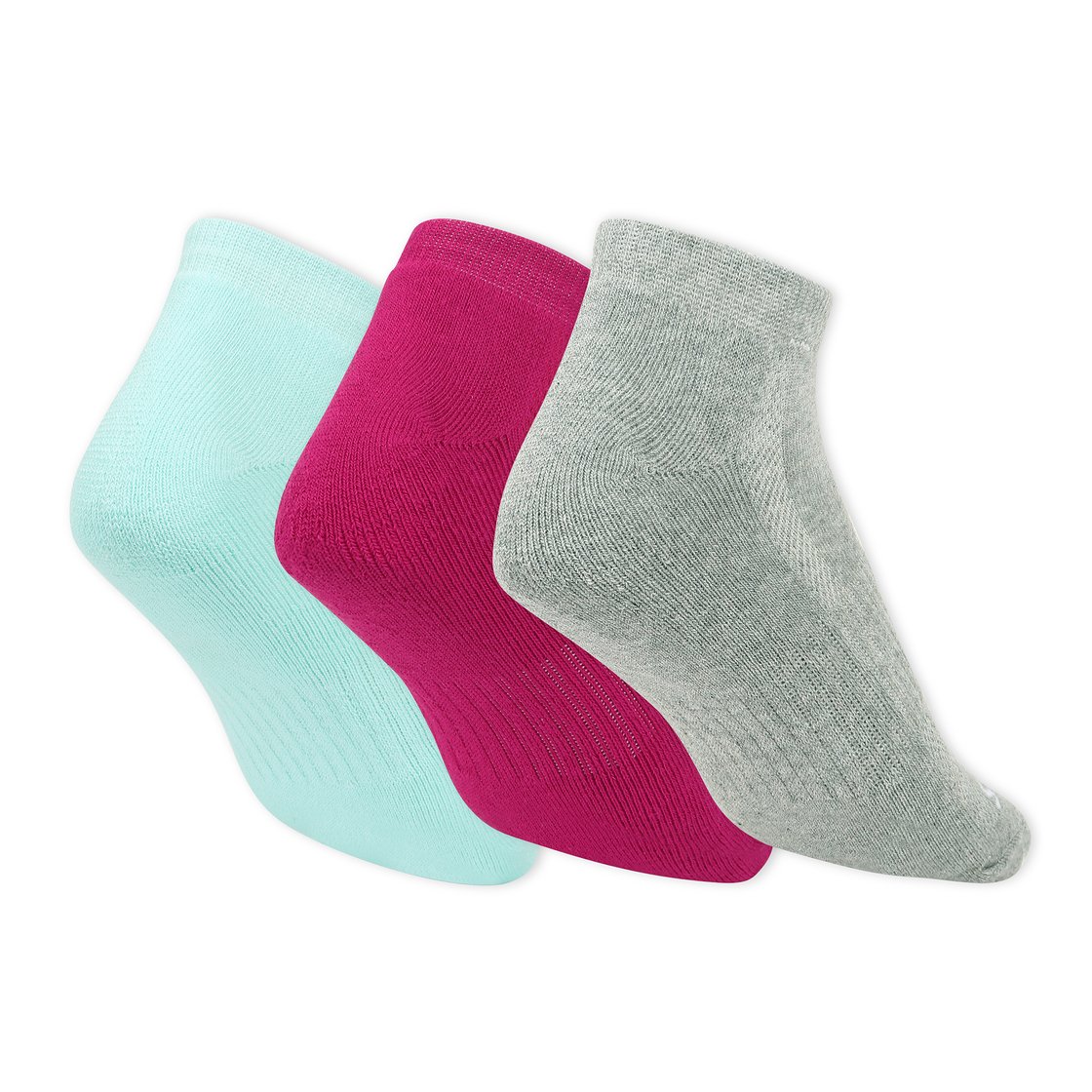 3pk Womens Half Terry Ankle, GRAY/AQUA/PINK Accessories Top View