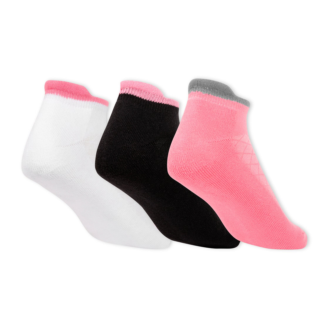 3 Pack of Womens Half Terry Low Cut Socks, WHITE/BLACK/CORAL Accessories Top View