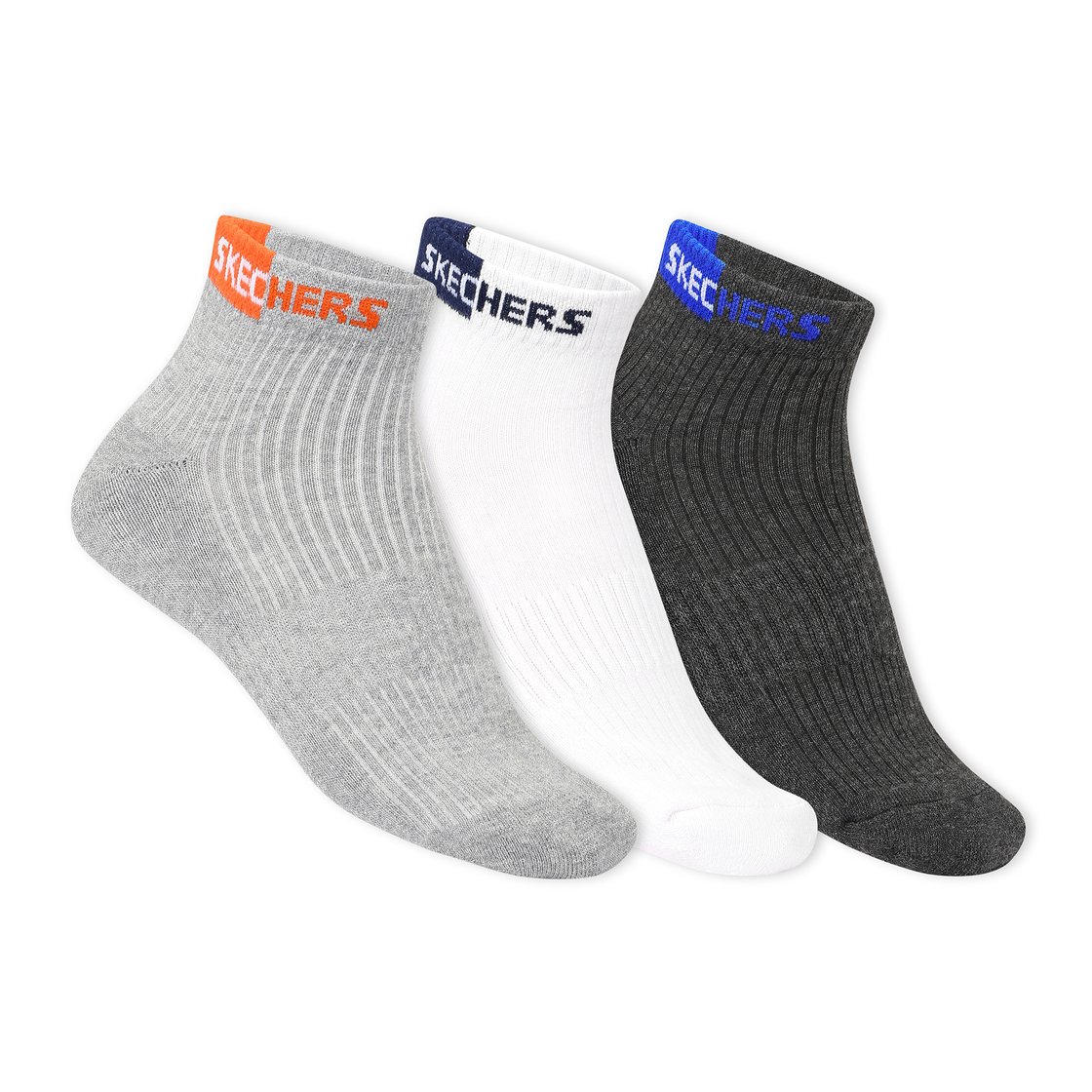 3 Pack of Mens Half Terry Ankle Socks, BLACK/WHITE/GRY Accessories Lateral View