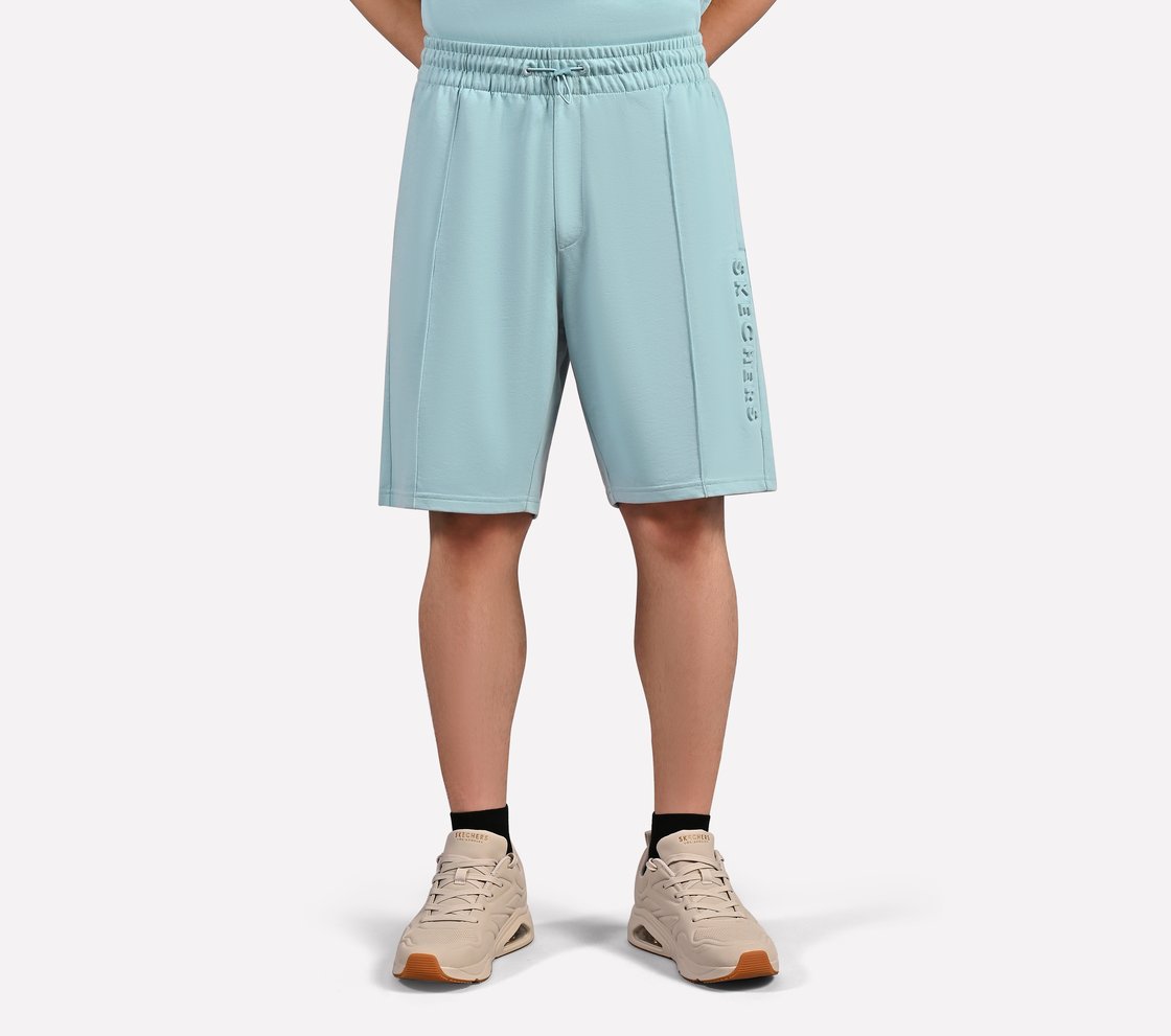 SKECHERS BASIC SHORTS, LT.GRAY/BLUE Apparel Lateral View