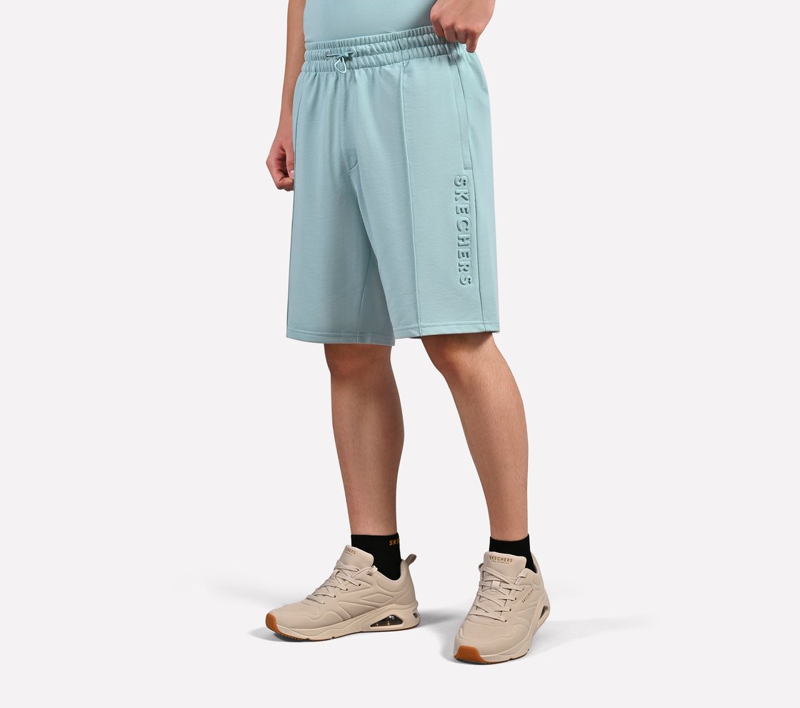 SKECHERS BASIC SHORTS, LT.GRAY/BLUE Apparel Top View