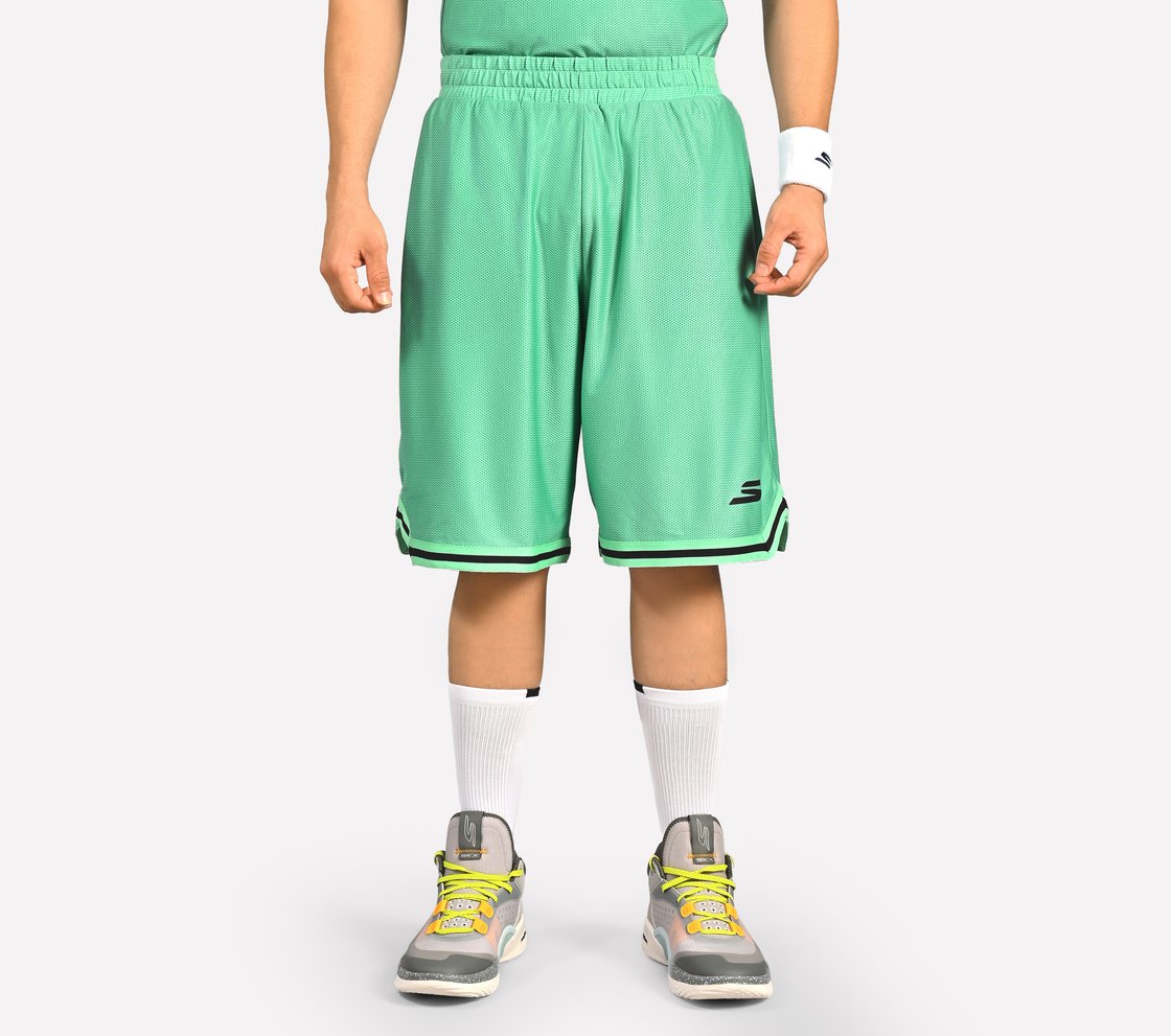 SKECHERS BASKETBALL MENS SHORTS, LIME/MULTI Apparel Lateral View